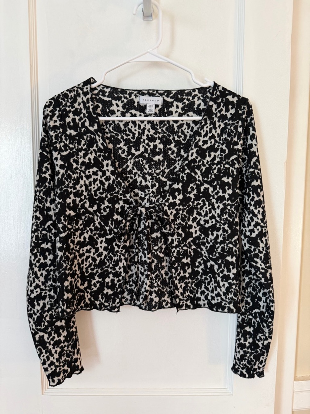 Topshop Black & White Tie-Front Printed Blouse